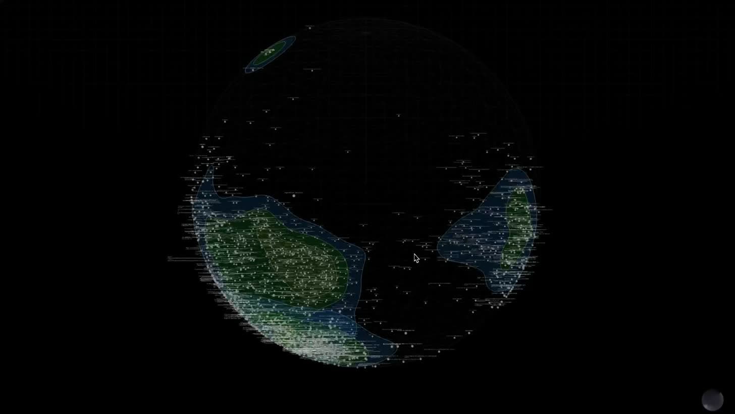 Visualizing bookmark clusters on a globe